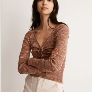 Madewell Space-Dyed V-Neck Cinched Sweater Mahogany S/M